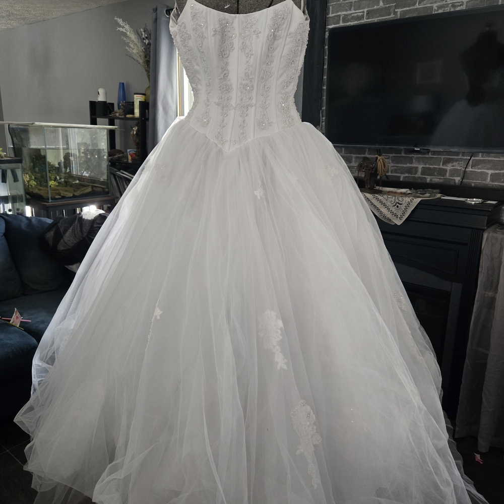 David's Bridal White Gown by Oleg Cassini